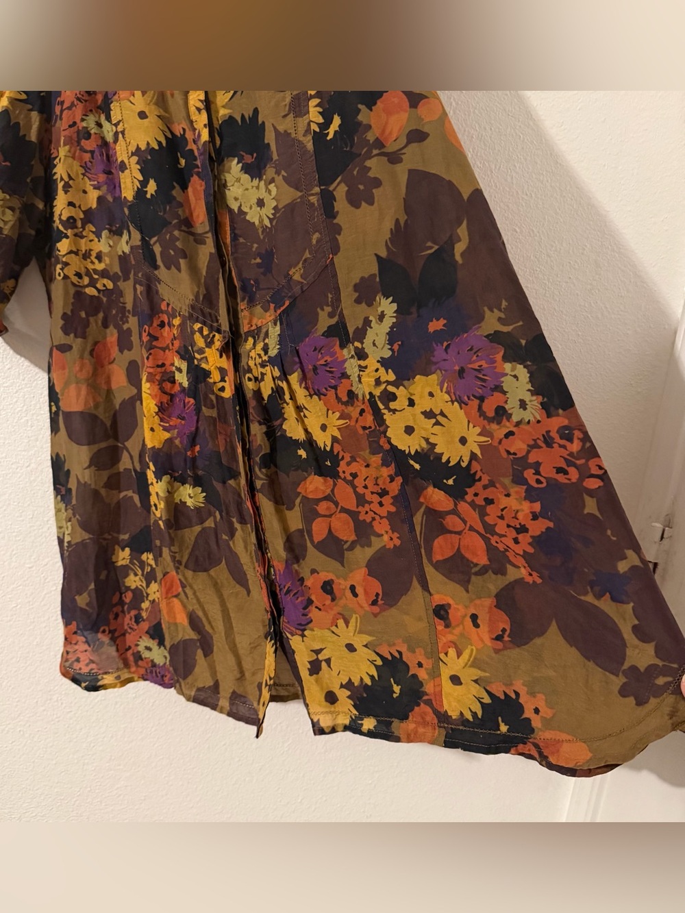 Coldwater Creek Cotton and Silk Blend Earth Tone Floral Button Up Tunic Women XL - Picture 5 of 13